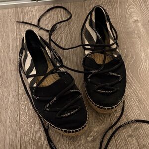 Off-White Lace Up Black Espadrille Flats